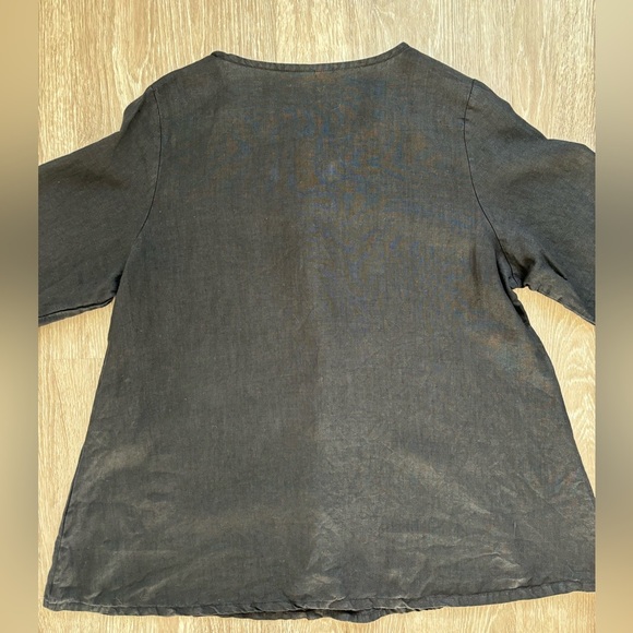 Bryn Walker Top Womens Lrg Black Lagenlook Linen 3/4 Sleeve‎ Ruffle Boho Minimal - Picture 4 of 10